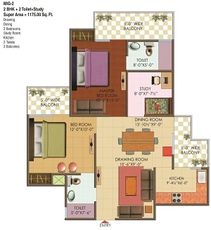 Gaur Galaxy North Avenue 2BHK Floor Plan